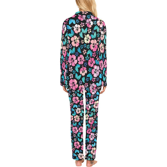 Pink Hibiscus Hawaiian Flower Women's Long Pajama Set