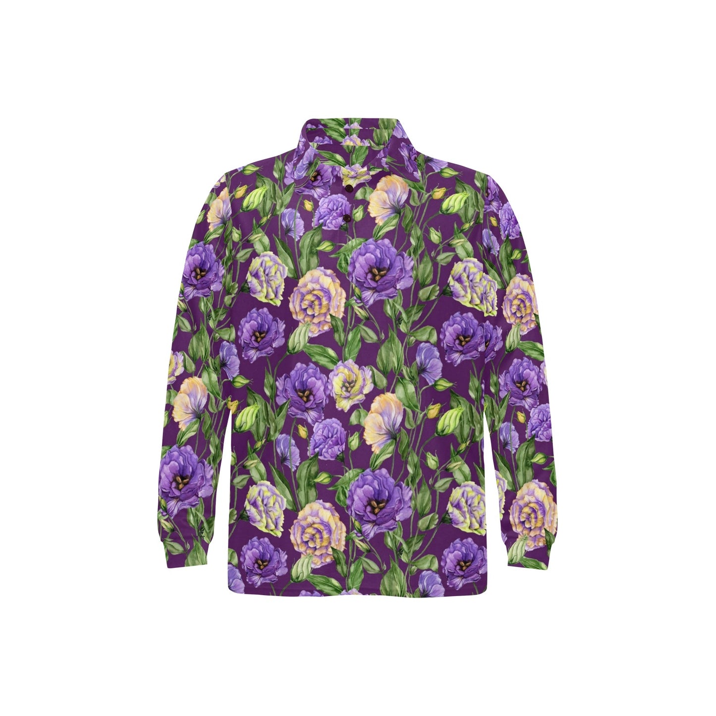 Lisianthus Pattern Print Design LT03 Long Sleeve Polo Shirt For Men's