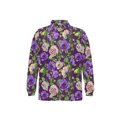 Lisianthus Pattern Print Design LT03 Long Sleeve Polo Shirt For Men's