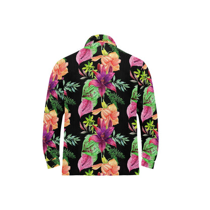 Amaryllis Pattern Print Design AL09 Long Sleeve Polo Shirt For Men's