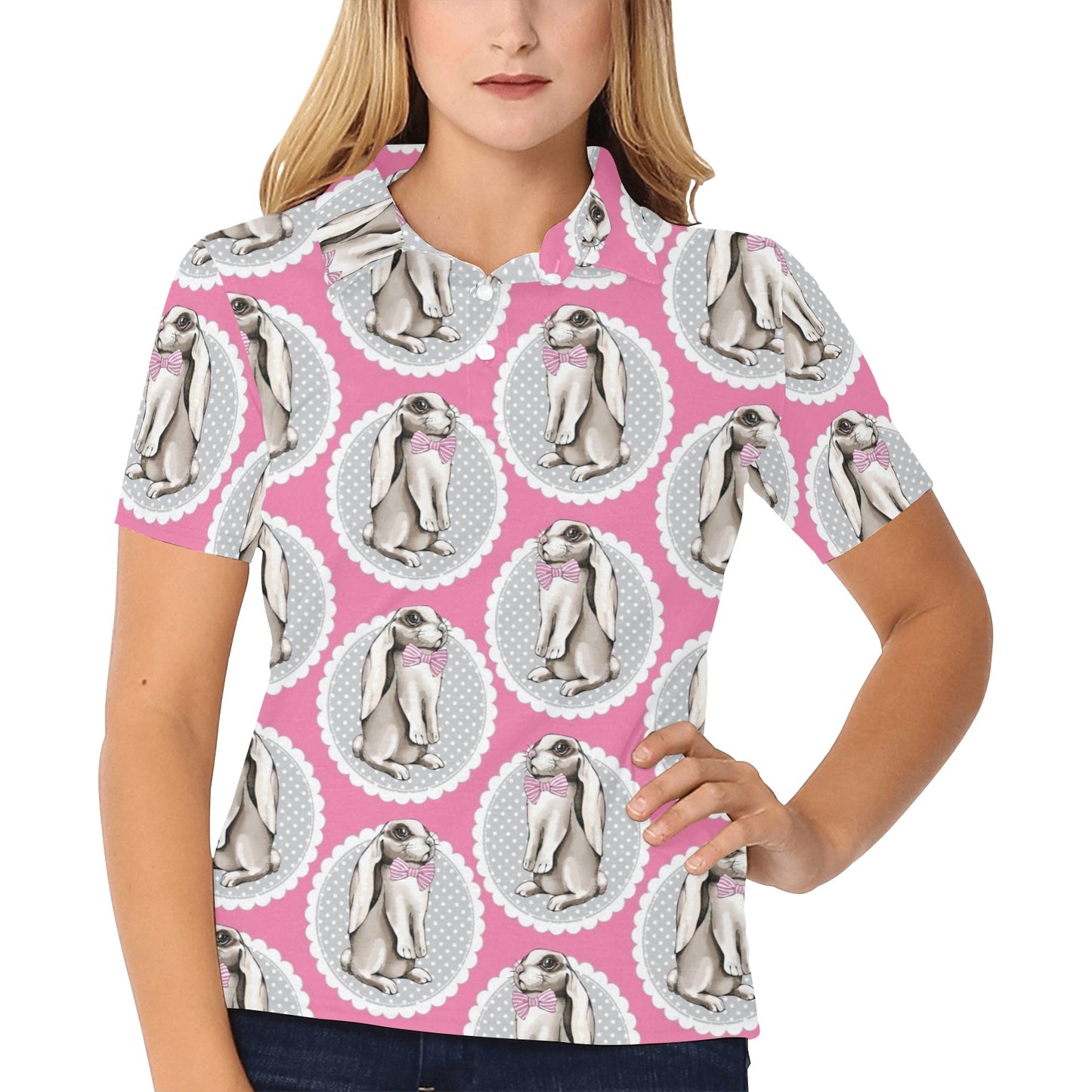 Rabbit Pattern Print Design RB019 Women's Polo Shirt
