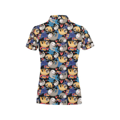 Sloth Cartoon Design Themed Print Women's Polo Shirt