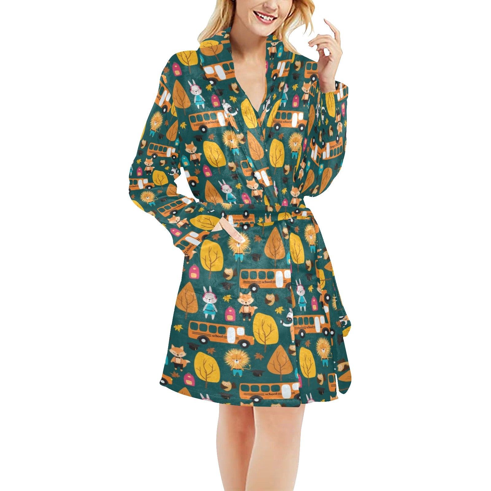 School Bus Print Design LKS309 Women's Fleece Robe