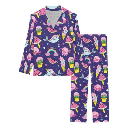 Narwhal Cute Pattern Print Design 02 Women's Long Pajama Set