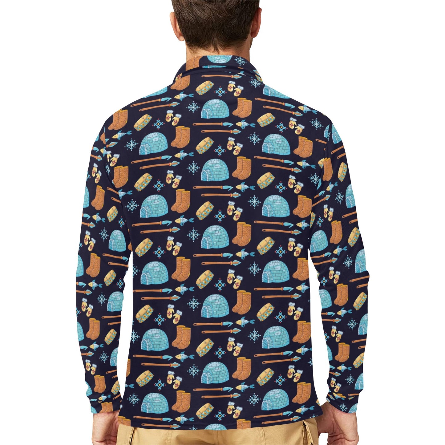 Eskimo Pattern Print Design 02 Long Sleeve Polo Shirt For Men's
