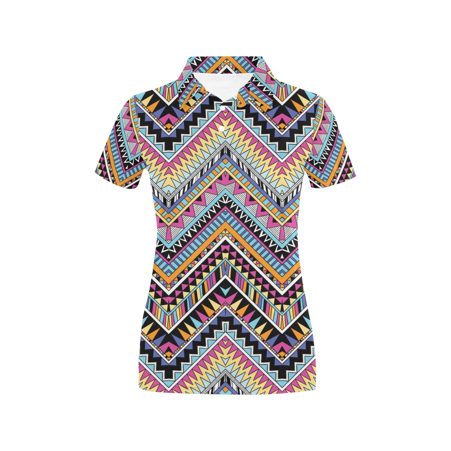 Multicolor zigzag Tribal Aztec Women's Polo Shirt