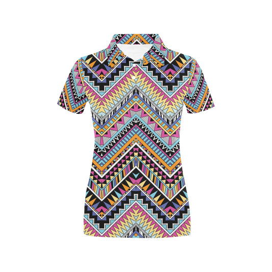 Multicolor zigzag Tribal Aztec Women's Polo Shirt
