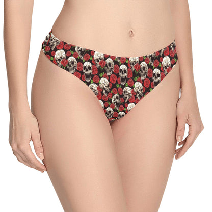 Skull Roses Design Themed Print Women's Thongs