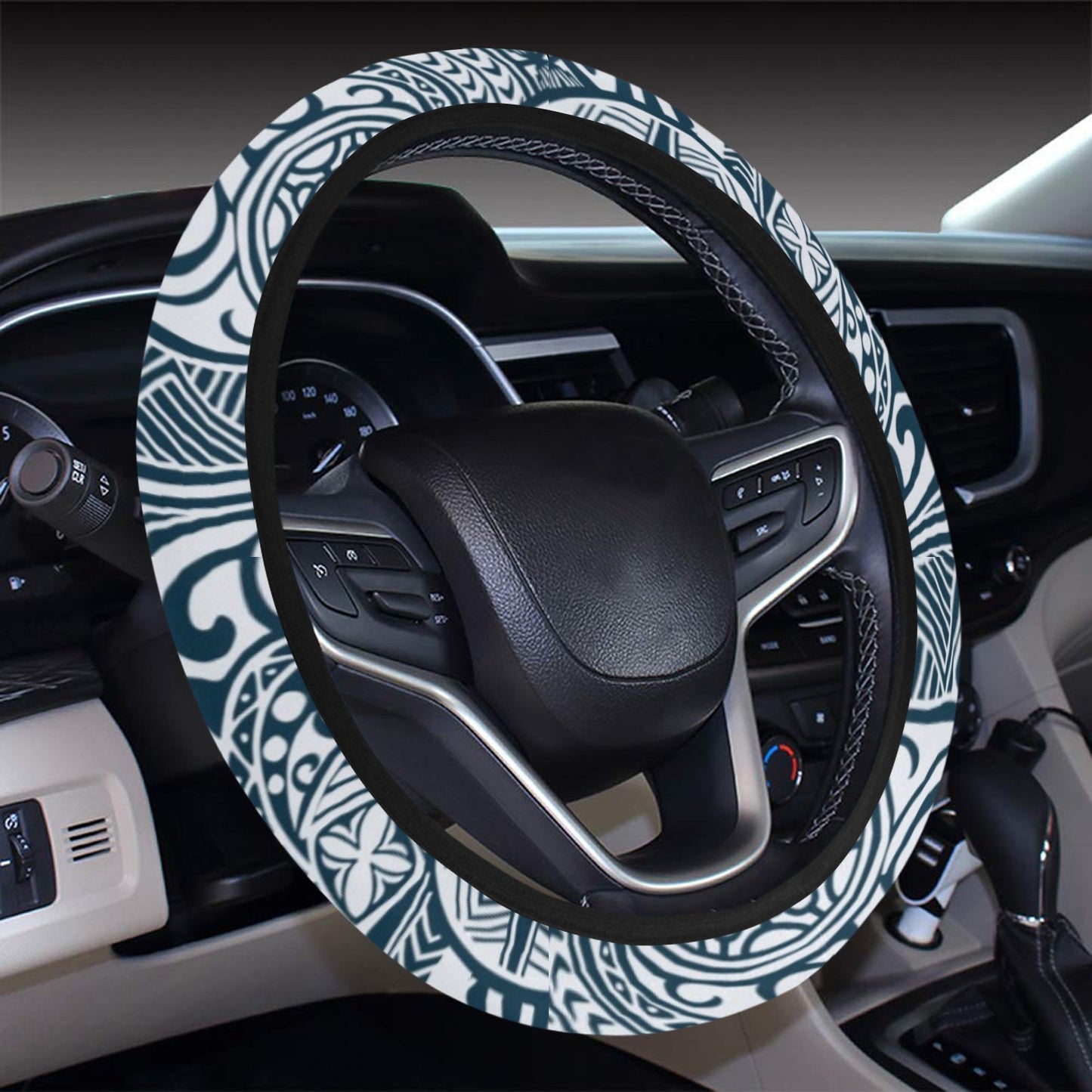 Samoan Pattern Print Design LKS306 Steering Wheel Cover with Elastic Edge