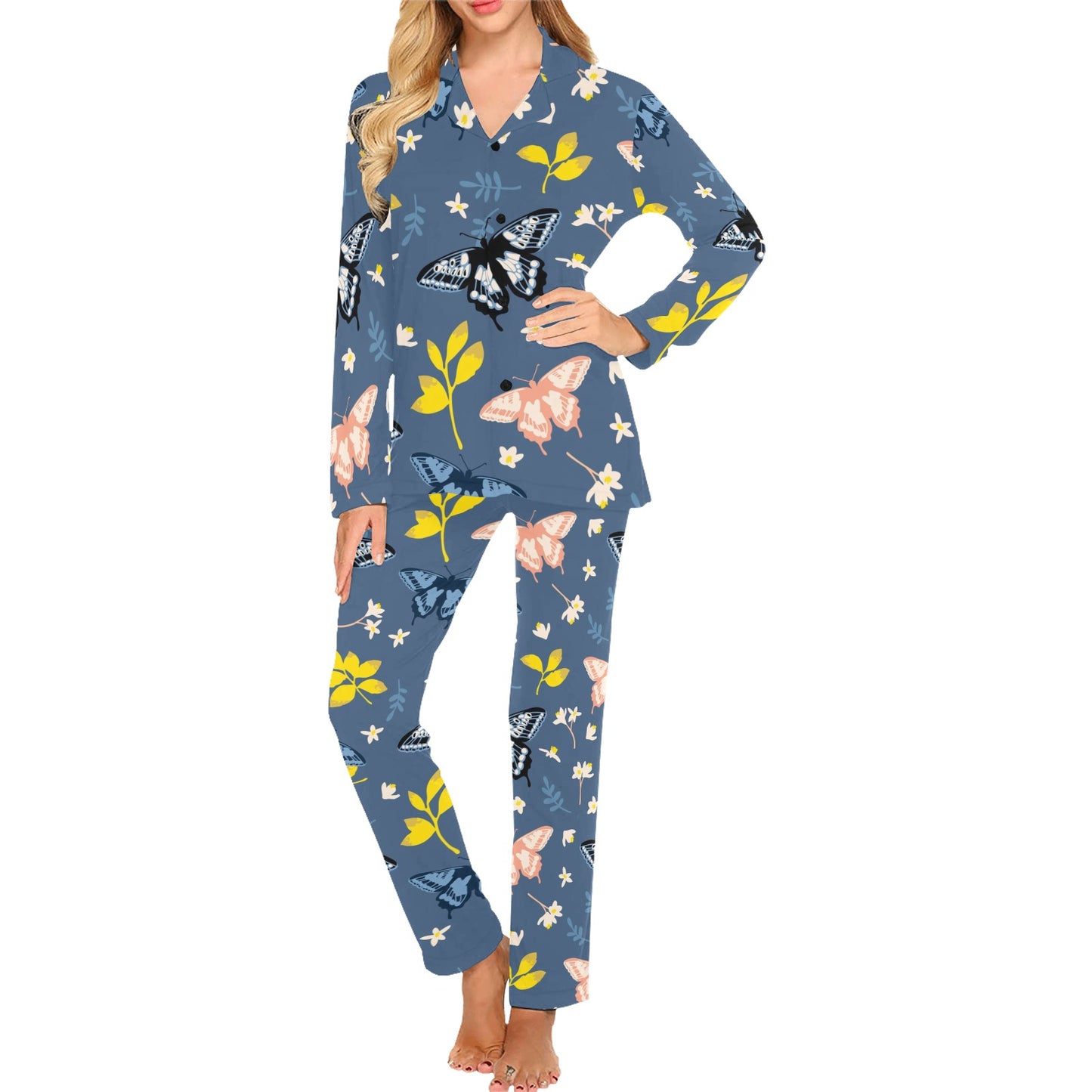 Monarch Butterfly Pattern Print Design 02 Women's Long Pajama Set