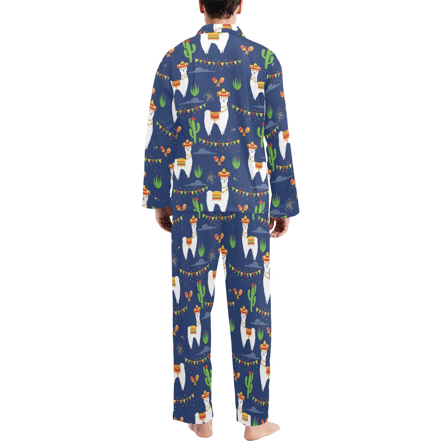 Llama Cactus Pattern Print Design 05 Men's Long Pajama Set