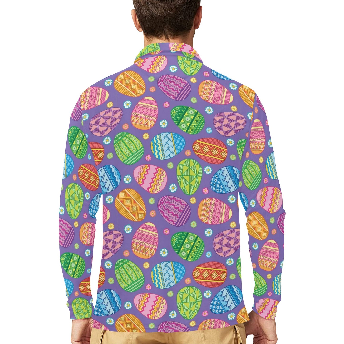 Easter Eggs Pattern Print Design RB010 Long Sleeve Polo Shirt For Men's