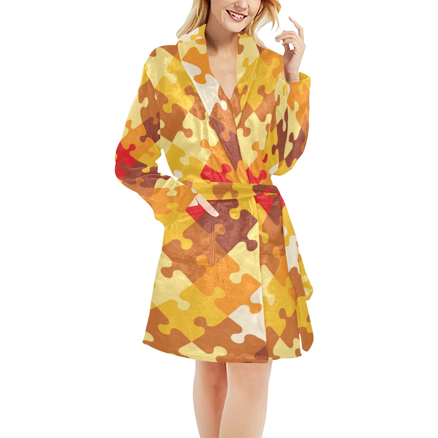 Puzzle Pattern Print Design A01 Women's Fleece Robe