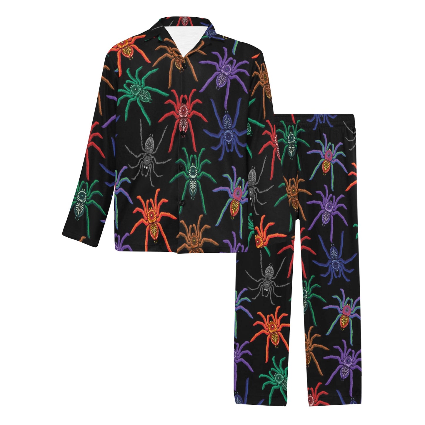 Tarantula Neon Color Pattern Print Design 03 Men's Long Pajama Set