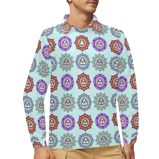 Third Eye Print Design LKS302 Long Sleeve Polo Shirt For Men's