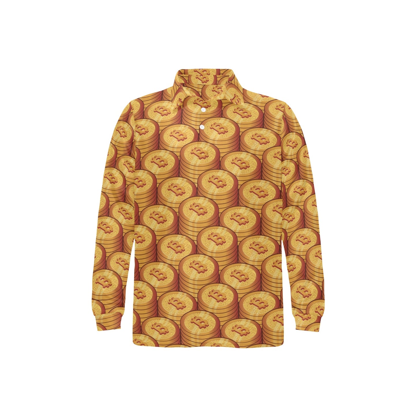 Bitcoin Pattern Print Design 02 Long Sleeve Polo Shirt For Men's