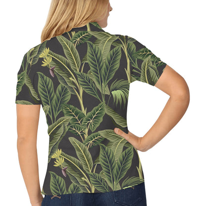 Banana Leaf Pattern Print Design BL04 Women's Polo Shirt