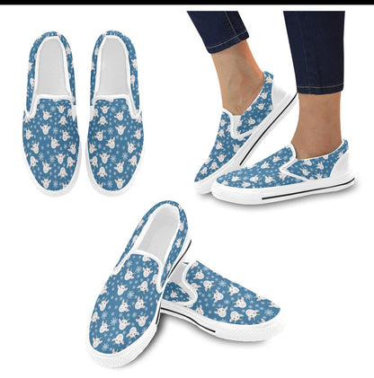 Goat Print Design LKS402 White Slip Ons Canvas Women's Shoes
