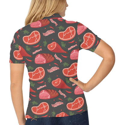 Meat Pattern Print Design 03 Women's Polo Shirt