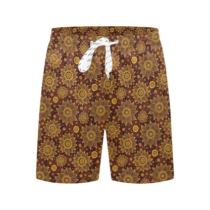 Gold Sunflower Hand Drawn Print Men's Swim Trunks Beach Shorts