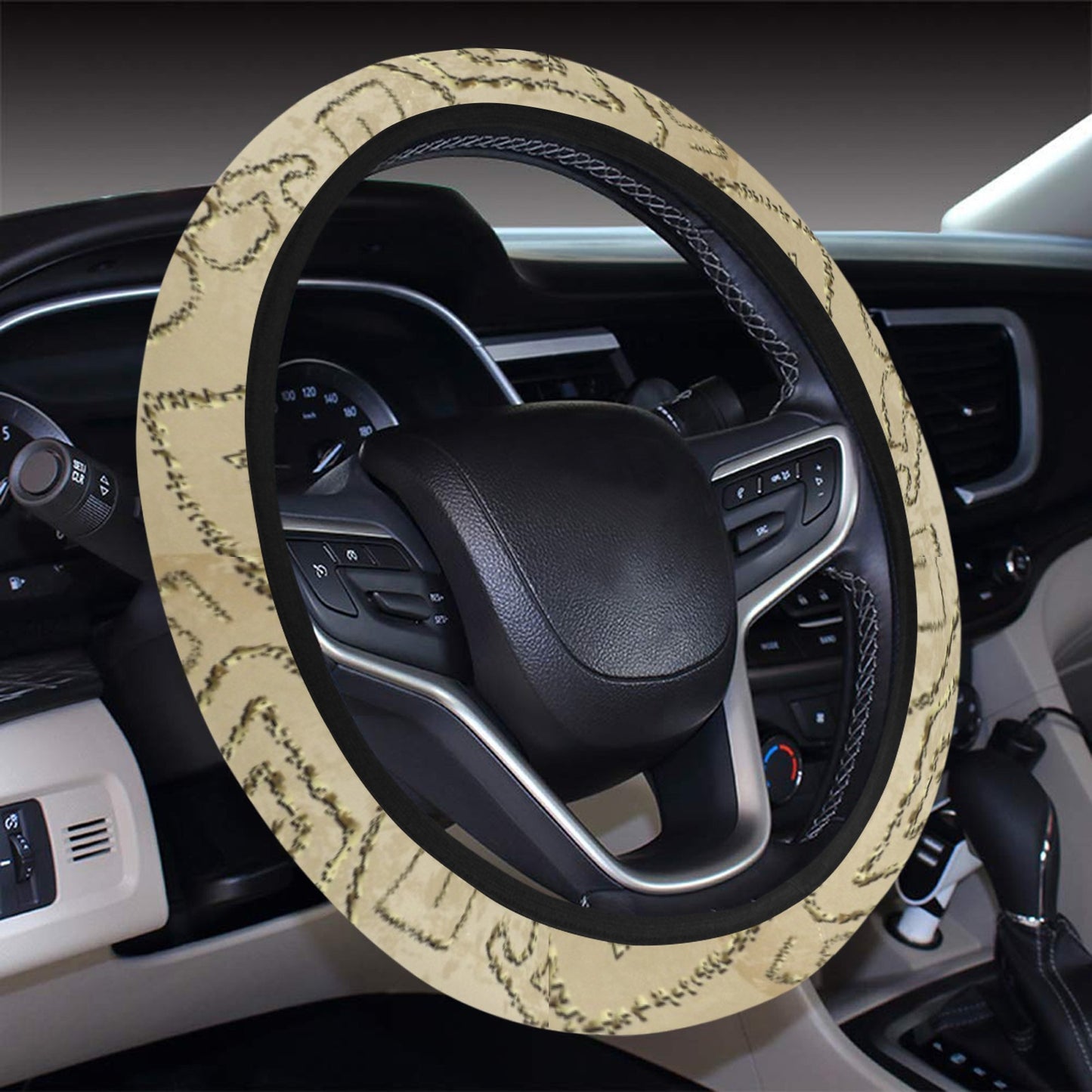 Ancient Greek Print Design LKS3013 Steering Wheel Cover with Elastic Edge