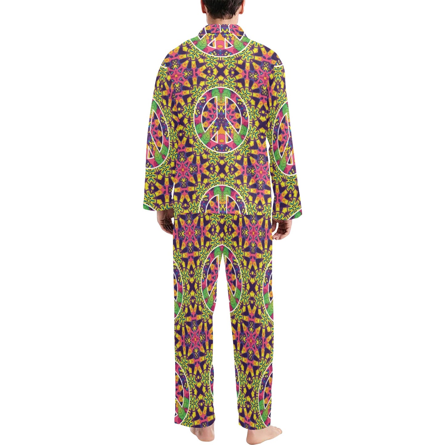 Peace Sign Pattern Print Design A04 Men's Long Pajama Set