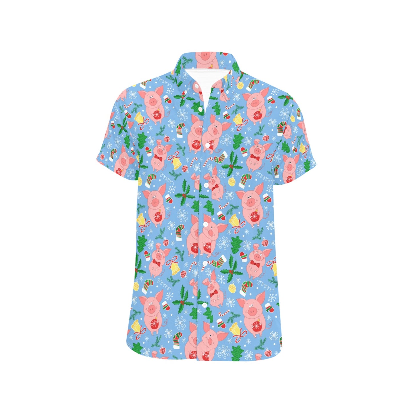 Pig Print Design LKS404 Men Short Sleeve Button Up Shirt