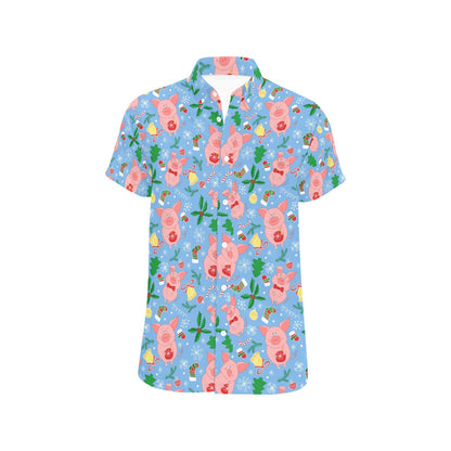 Pig Print Design LKS404 Men Short Sleeve Button Up Shirt