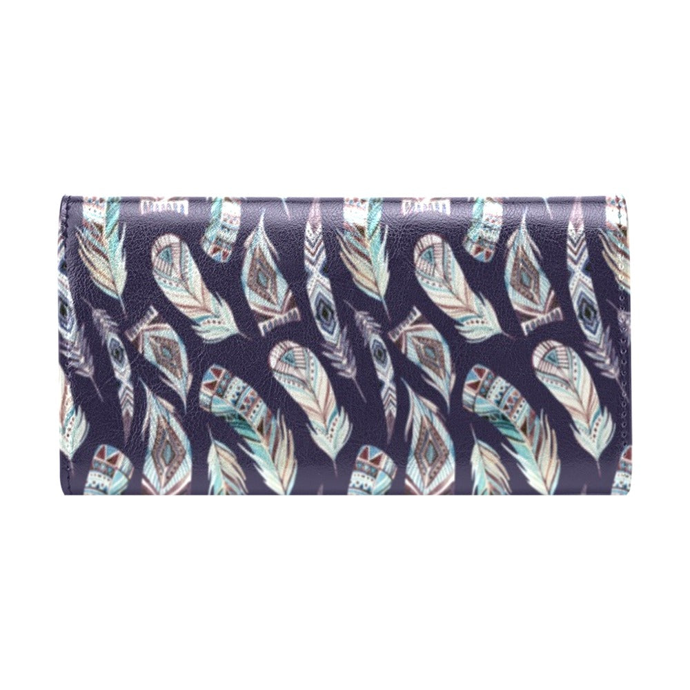 Feather Vintage Boho Design Print Women's Trifold Wallet