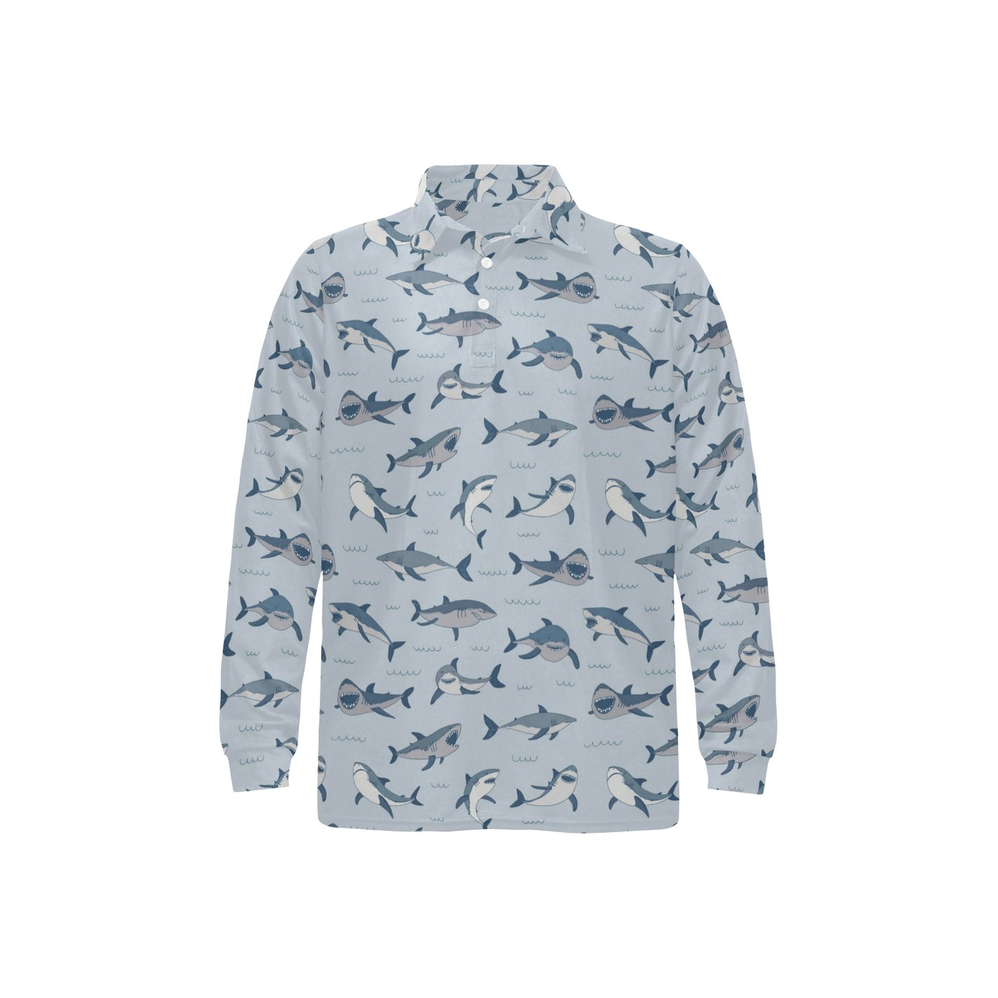 Shark Print Design LKS304 Long Sleeve Polo Shirt For Men's