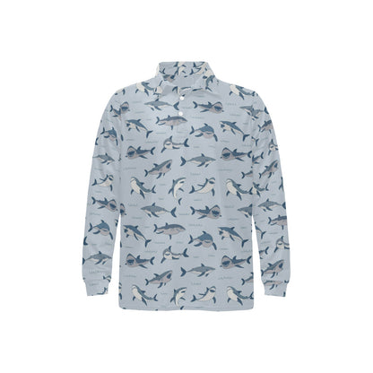 Shark Print Design LKS304 Long Sleeve Polo Shirt For Men's