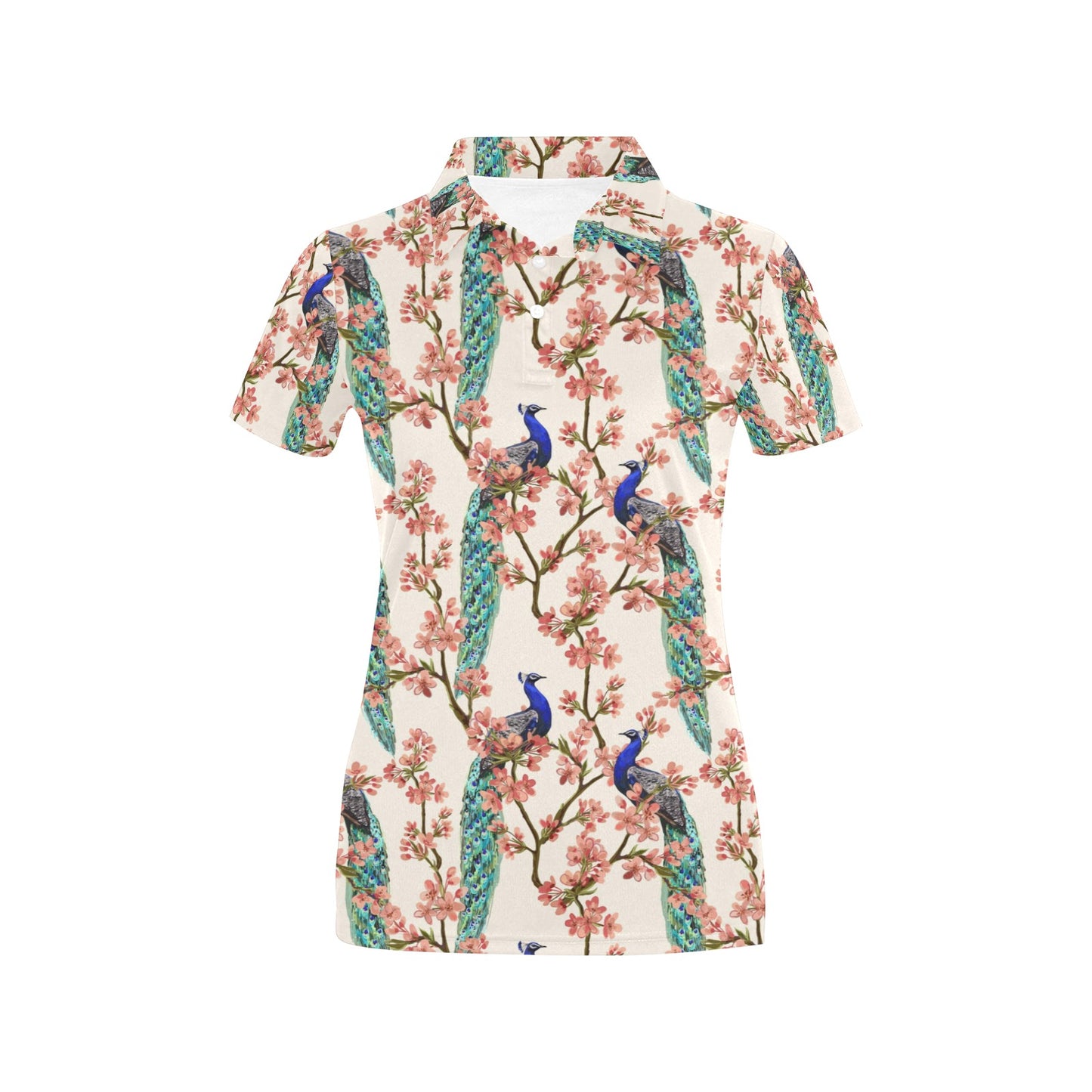 Cherry Blossom Peacock Women's Polo Shirt