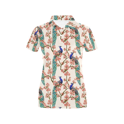 Cherry Blossom Peacock Women's Polo Shirt
