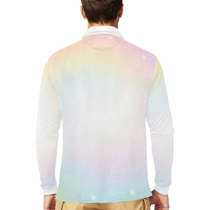 Nebula Pattern Print Design A02 Long Sleeve Polo Shirt For Men's