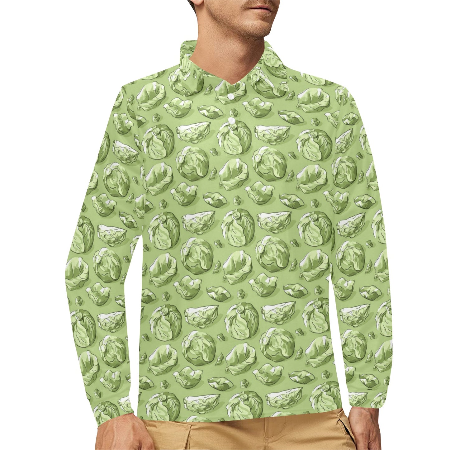Brussels Sprouts Pattern Print Design 01 Long Sleeve Polo Shirt For Men's