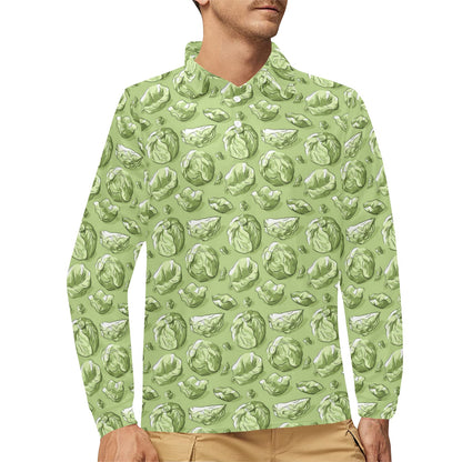 Brussels Sprouts Pattern Print Design 01 Long Sleeve Polo Shirt For Men's