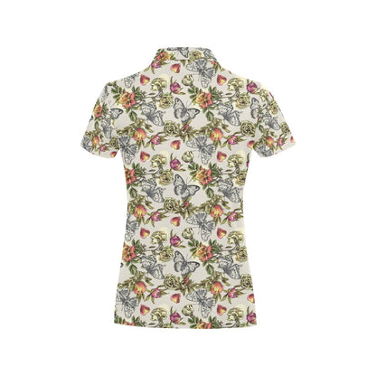 Butterfly Flower Pattern Print Design 06 Women's Polo Shirt