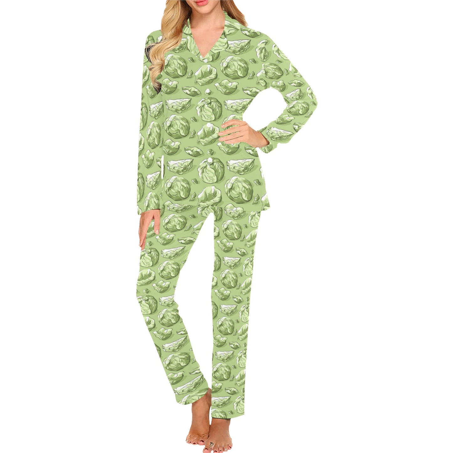 Brussels Sprouts Pattern Print Design 01 Women's Long Pajama Set