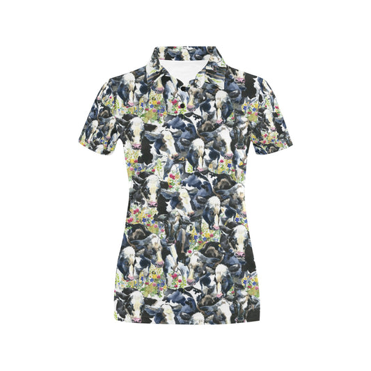 Cow Watercolor Print Pattern Women's Polo Shirt