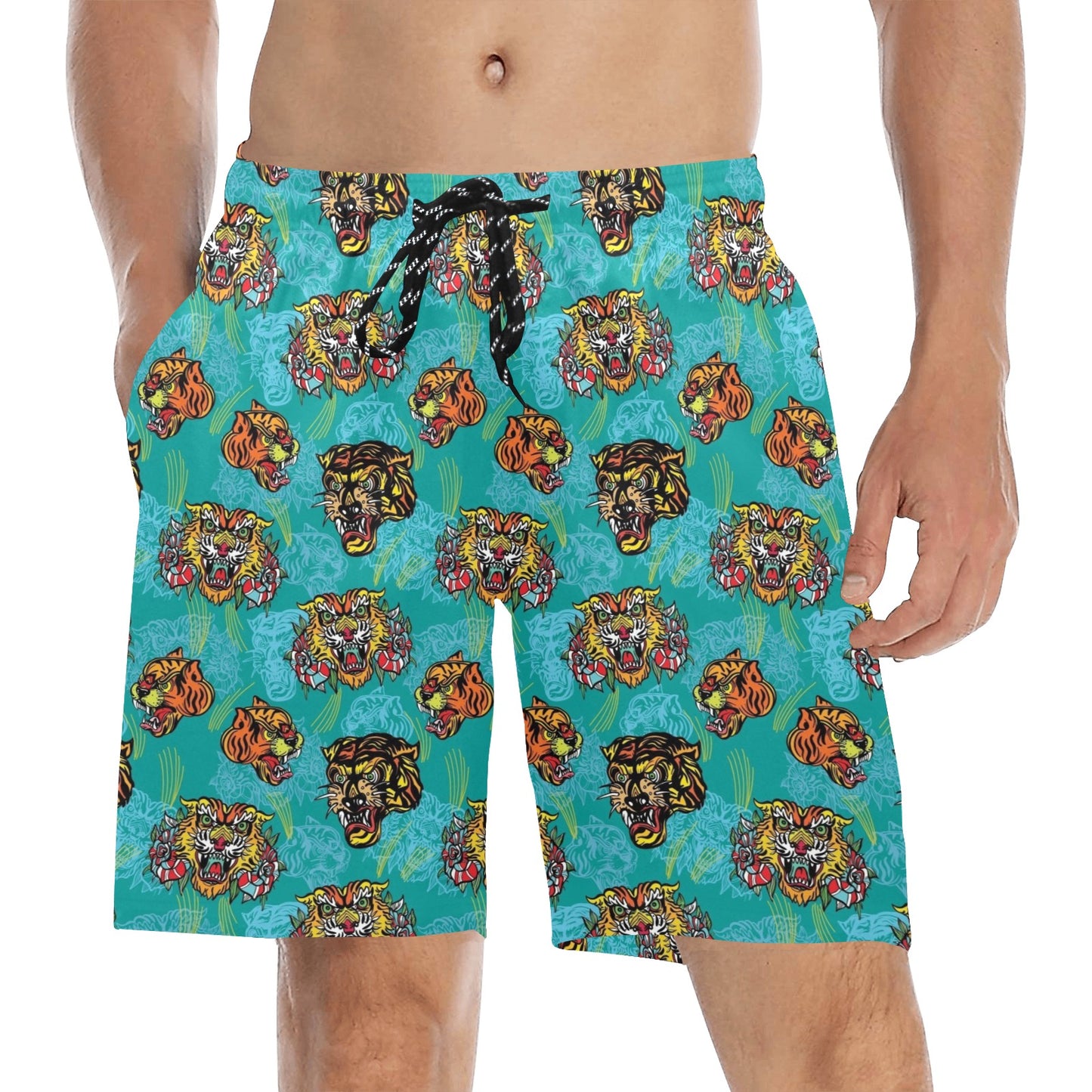 Tattoo Tiger Head Print Design LKS304 Men's Swim Trunks Beach Shorts