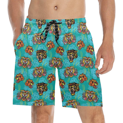 Tattoo Tiger Head Print Design LKS304 Men's Swim Trunks Beach Shorts