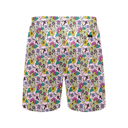 Sugar Skull Print Design LKS307 Men's Swim Trunks Beach Shorts