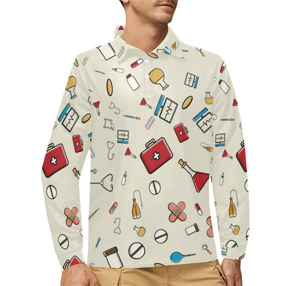 Nurse Pattern Print Design A04 Long Sleeve Polo Shirt For Men's