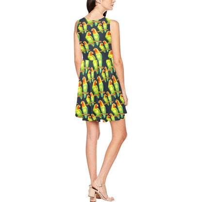 Lovebird Pattern Print Design 01 Sleeveless Dress