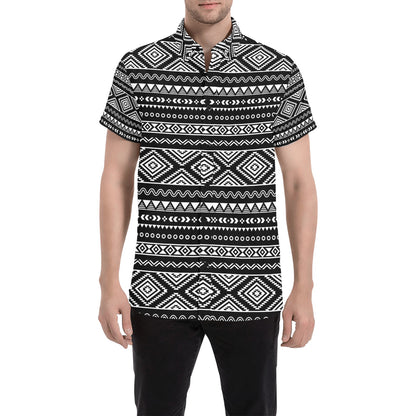 Tribal Pattern Print Design LKS301 Men Short Sleeve Button Up Shirt
