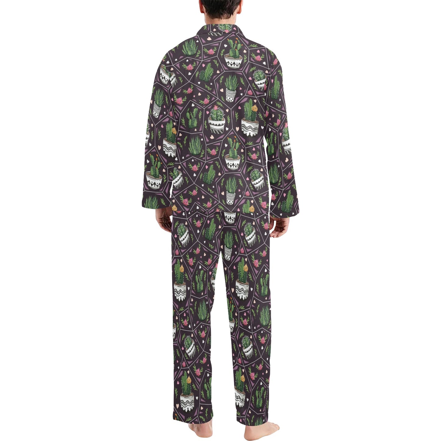 Cactus Pattern Print Design 03 Men's Long Pajama Set