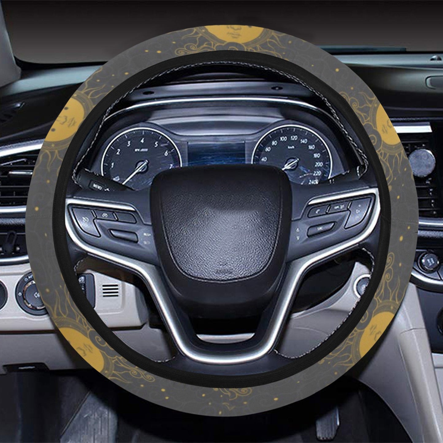 Sun Moon Print Design LKS305 Steering Wheel Cover with Elastic Edge