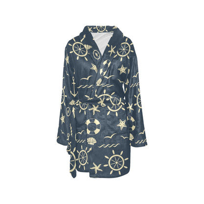 Nautical Pattern Print Design A01 Women's Fleece Robe