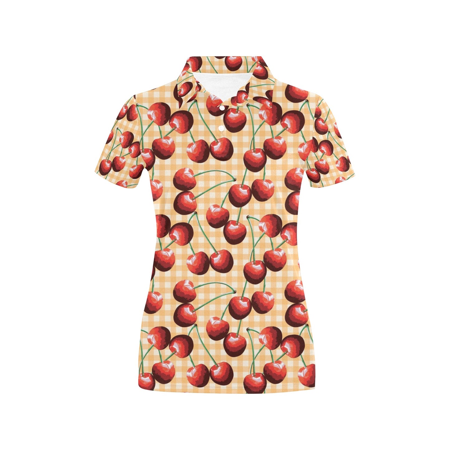 Cherry Orange Plaid Print Women's Polo Shirt