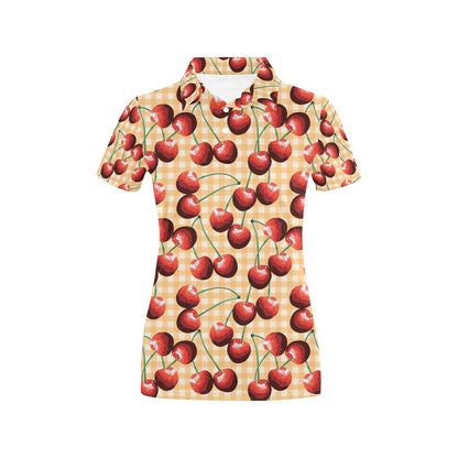 Cherry Orange Plaid Print Women's Polo Shirt